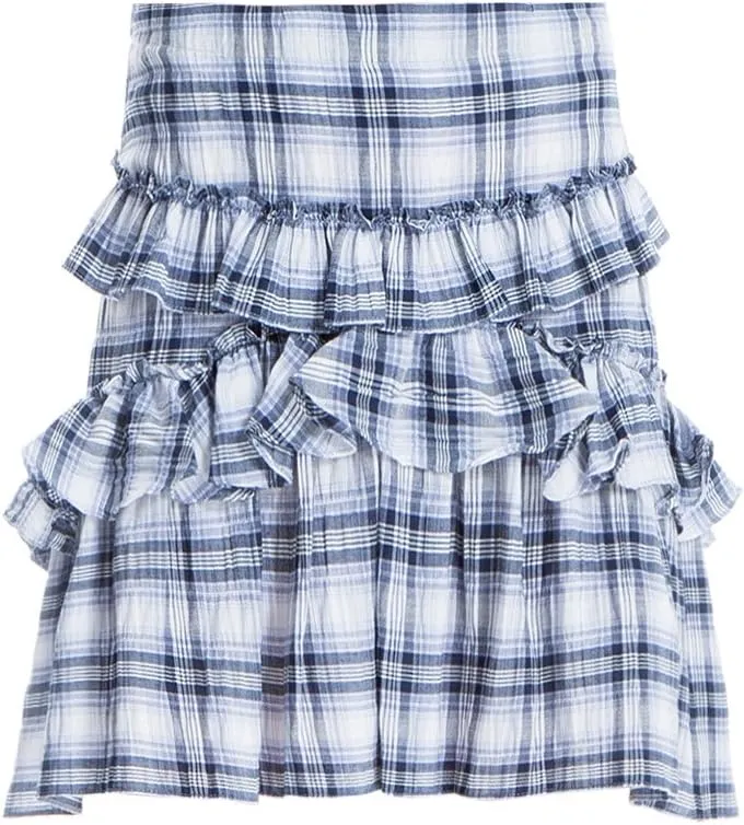 Tiered Plaid A-Line Skirt
