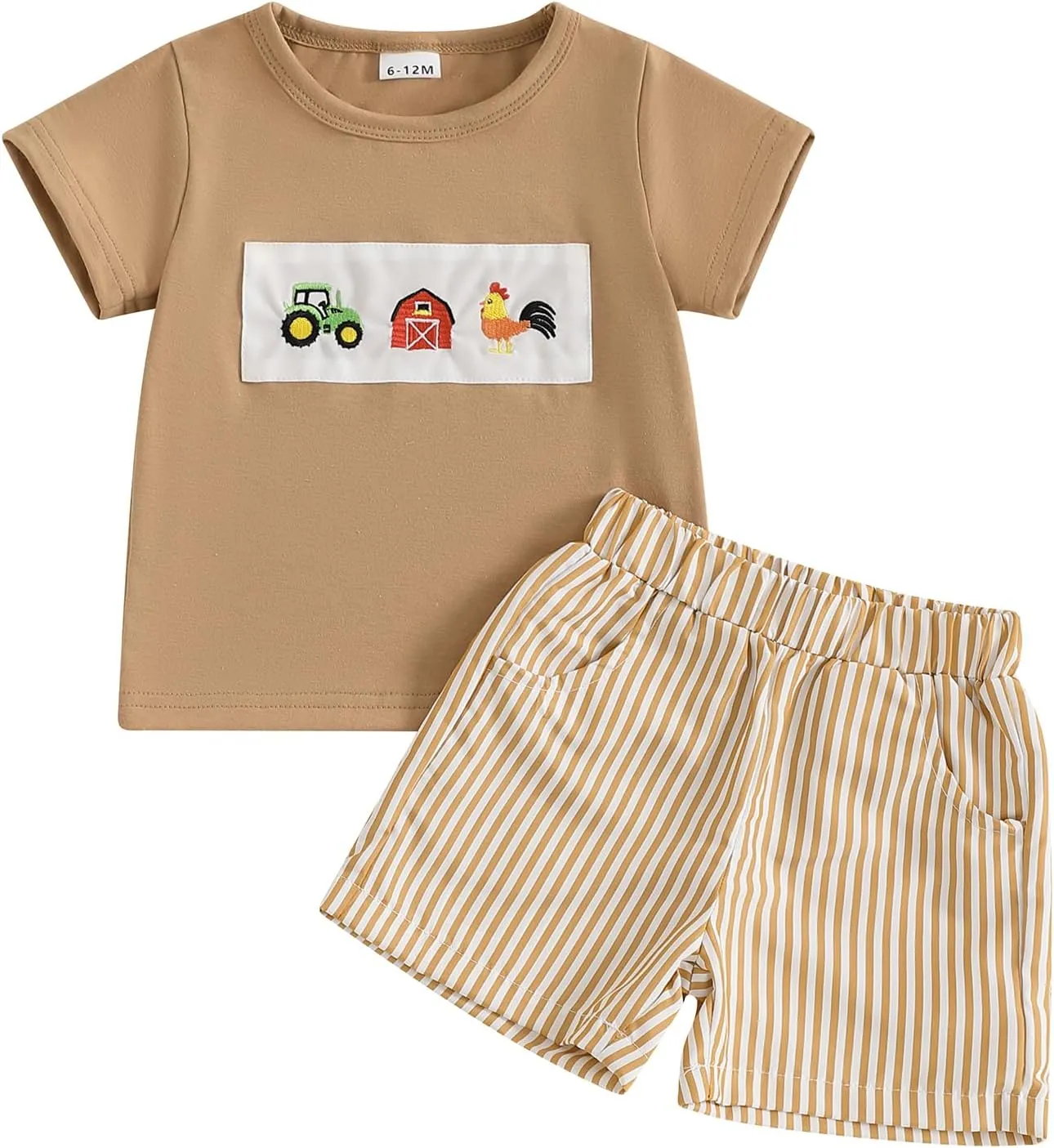 Toddler Boy Summer Clothes Animal Embroidery Smocked Short Sleeve T-Shirt   Casual Shorts
