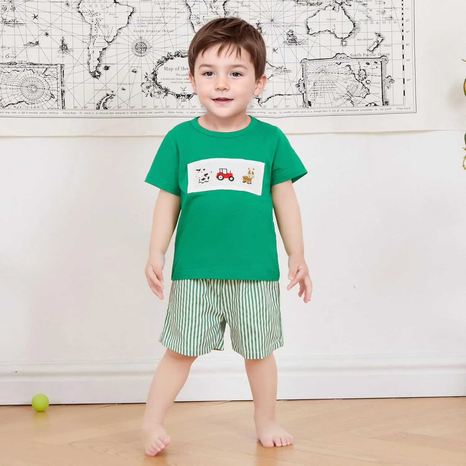 Toddler Boy Summer Clothes Animal Embroidery Smocked Short Sleeve T-Shirt   Casual Shorts