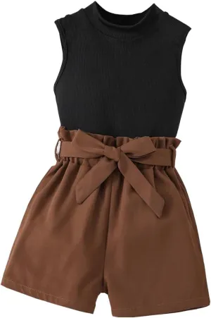 Toddler Girl Summer 2-Piece Solid Color Vest   Casual Shorts Set