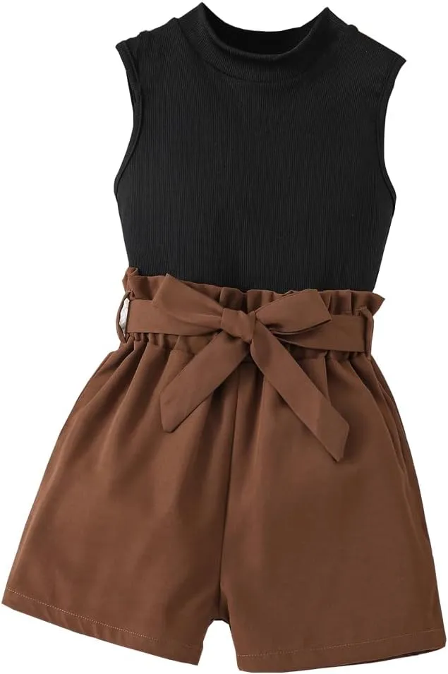 Toddler Girl Summer 2-Piece Solid Color Vest   Casual Shorts Set