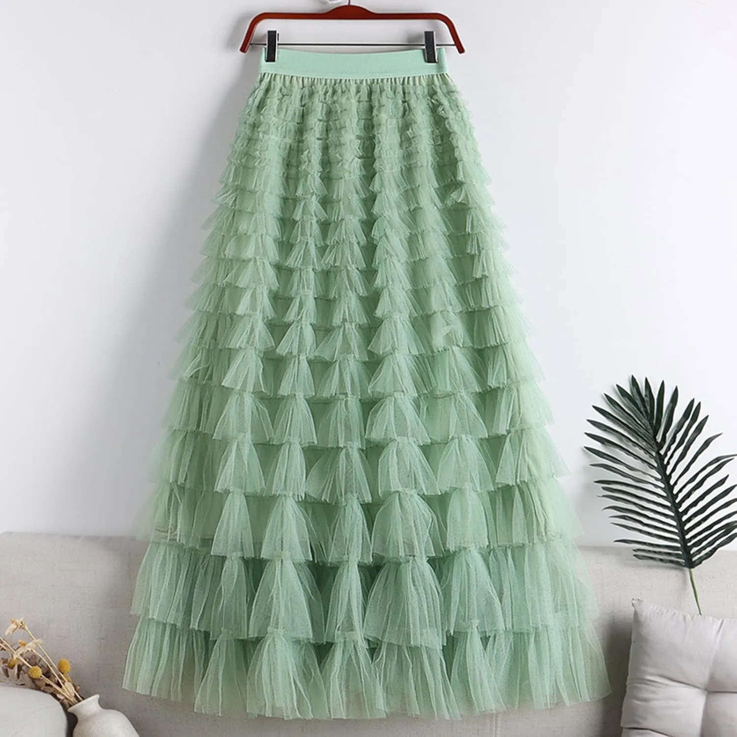 Tulle Maxi Skirts for Women 2025 Summer Elastic High Waisted Flowy Swing Tiered Mesh Long Skirt