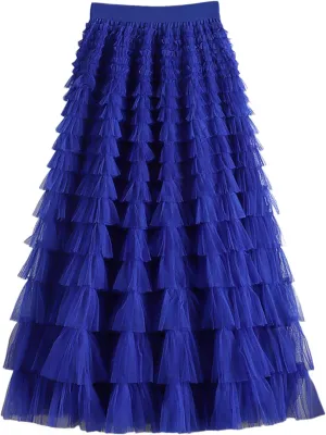 Tulle Maxi Skirts for Women 2025 Summer Elastic High Waisted Flowy Swing Tiered Mesh Long Skirt