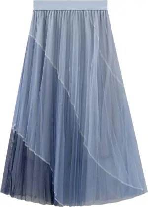 Tulle Skirts for Women 2025 Summer Elastic High Waisted Swing A-Line Patchwork Pleated Skirt