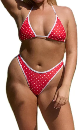 UAURORAO Women Triangle Bikini Sets V Neck Haler Top High Cut Low Rise Bottoms Two Piece Bathing Suits Cheeky Swimsuit