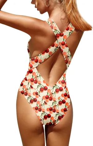 Upopby Women's Sexy High Cut One Piece Swimsuit for Women Cheeky Bathing Suits Deep V Neck Crisscross Backless Swimwear