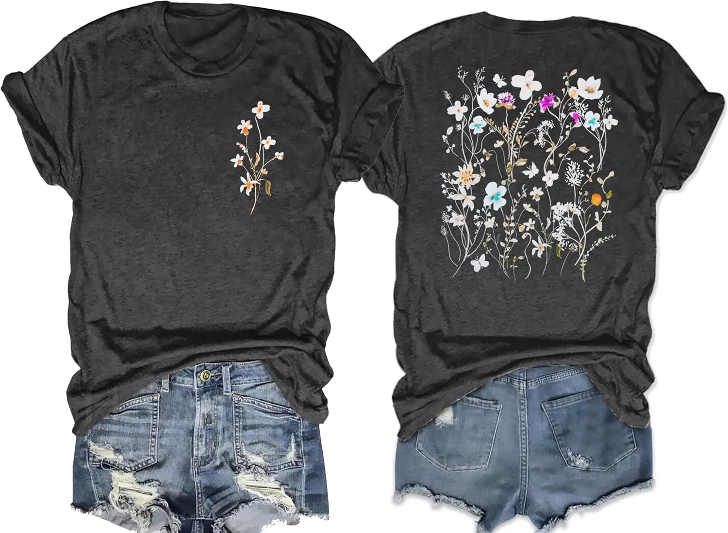 Vintage Flowers Shirt Women: Boho Floral T-Shirt Flower Graphic Shirt Wildflowers Tees Short Sleeve Casual Tops