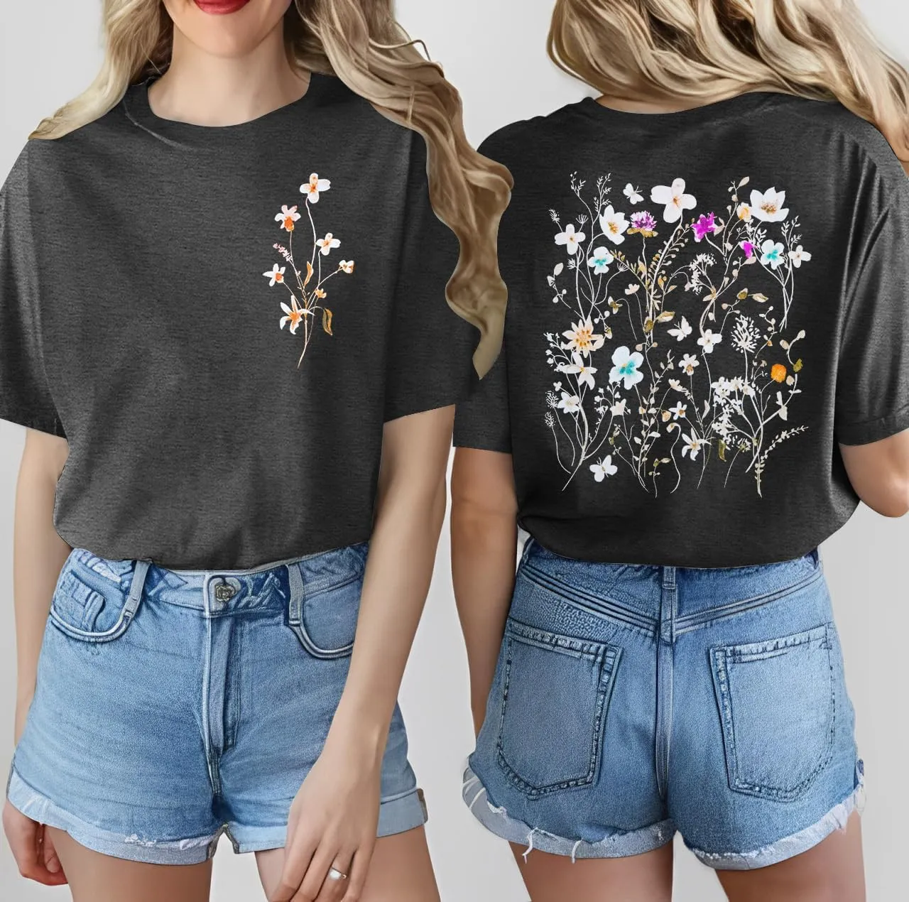 Vintage Flowers Shirt Women: Boho Floral T-Shirt Flower Graphic Shirt Wildflowers Tees Short Sleeve Casual Tops