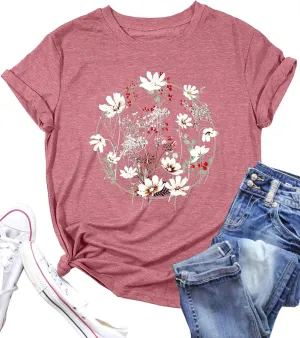 Vintage Flowers Shirt Women: Boho Floral T-Shirt Flower Graphic Shirt Wildflowers Tees Short Sleeve Casual Tops