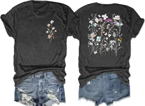 Vintage Flowers Shirt Women: Boho Floral T-Shirt Flower Graphic Shirt Wildflowers Tees Short Sleeve Casual Tops