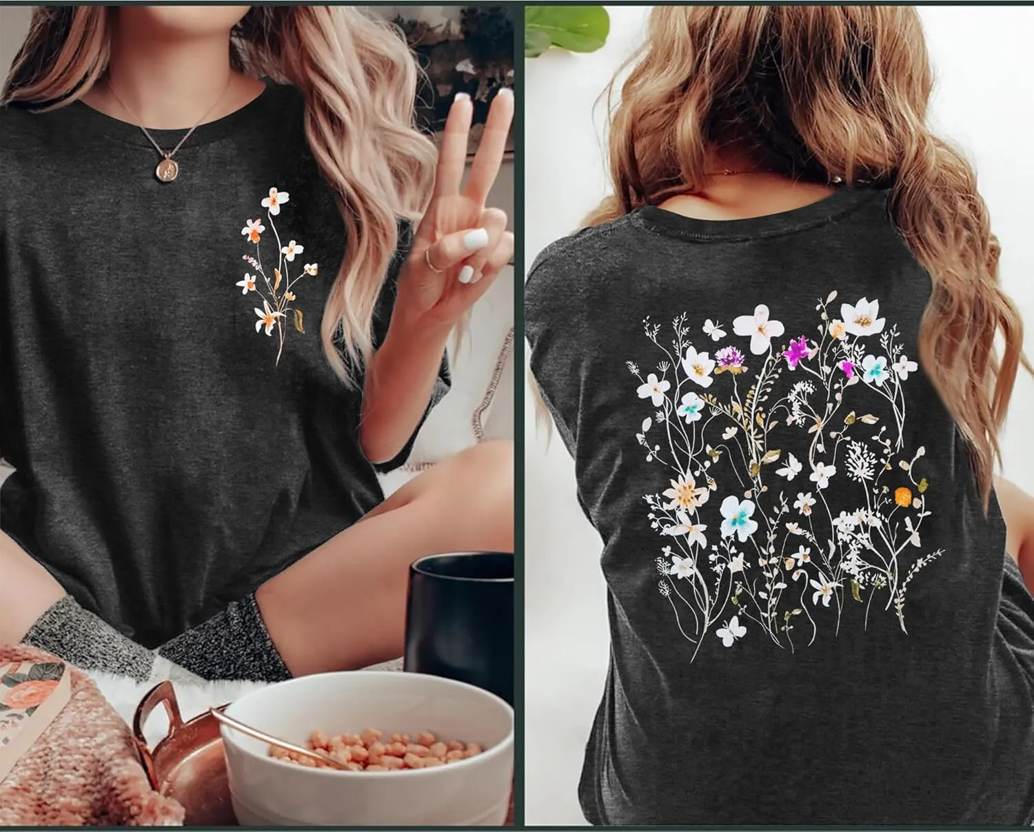 Vintage Flowers Shirt Women: Boho Floral T-Shirt Flower Graphic Shirt Wildflowers Tees Short Sleeve Casual Tops