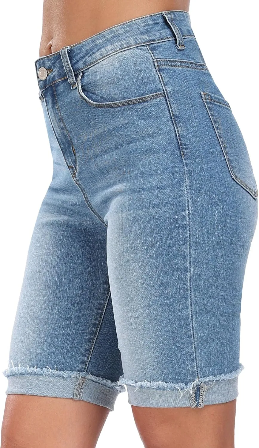 WAYRUNZ Denim Shorts Women Mid Waisted Folded Hem Jean Shorts