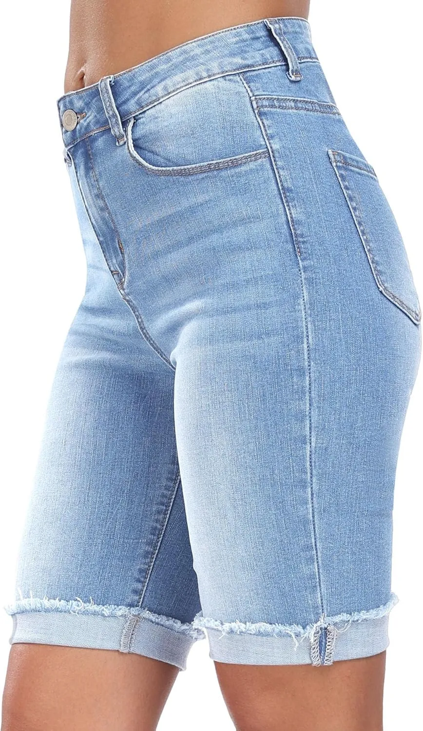 WAYRUNZ Denim Shorts Women Mid Waisted Folded Hem Jean Shorts