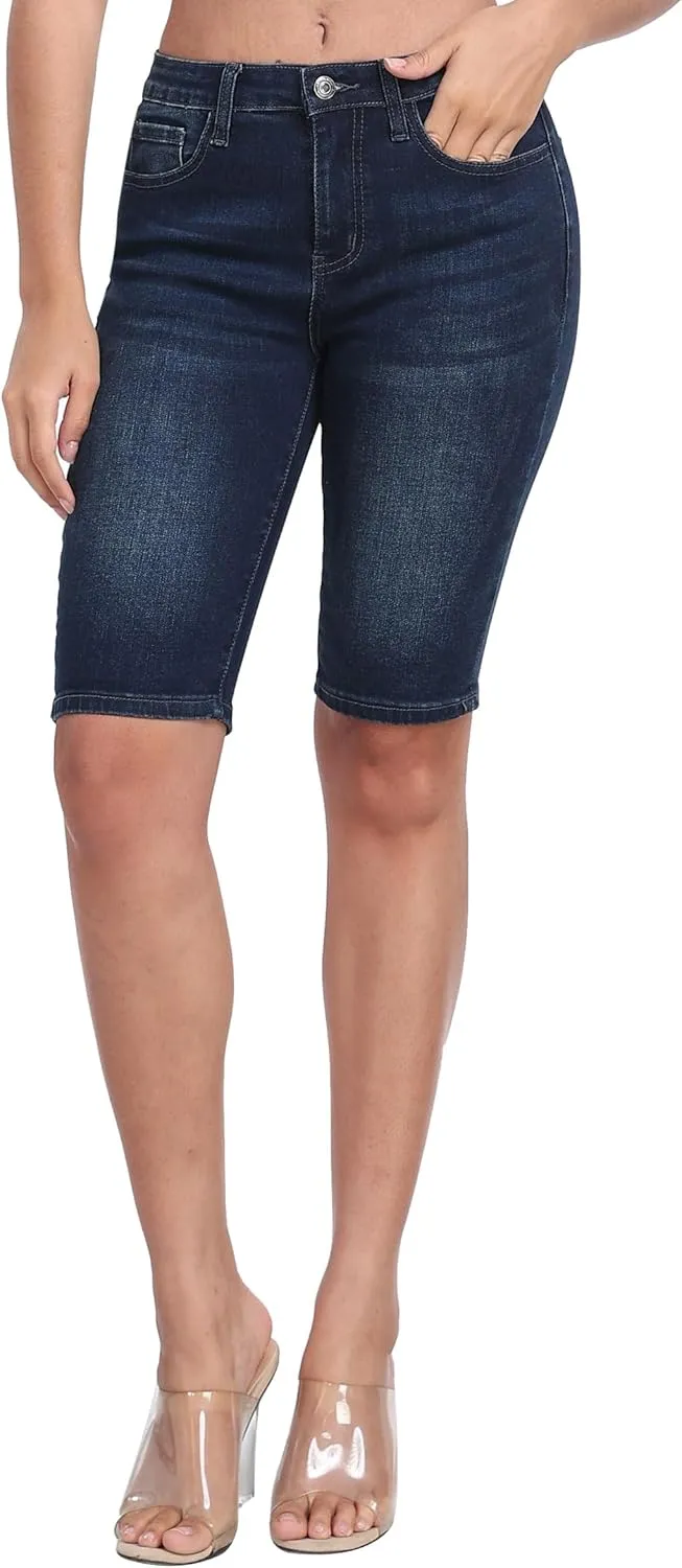 WAYRUNZ Denim Shorts Women Mid Waisted Folded Hem Jean Shorts