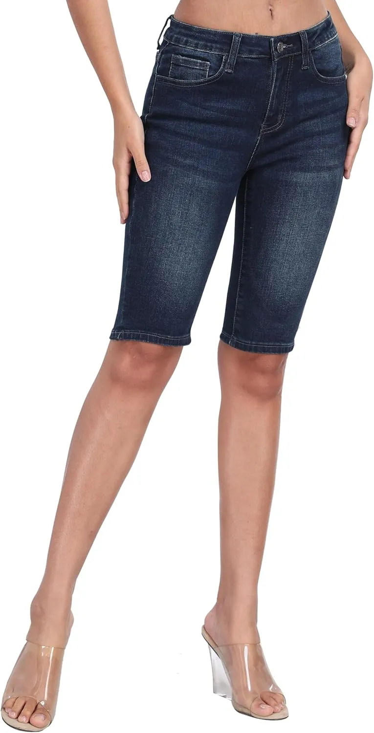 WAYRUNZ Denim Shorts Women Mid Waisted Folded Hem Jean Shorts
