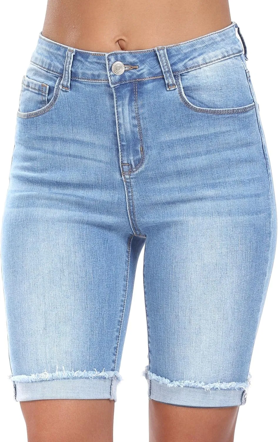 WAYRUNZ Denim Shorts Women Mid Waisted Folded Hem Jean Shorts