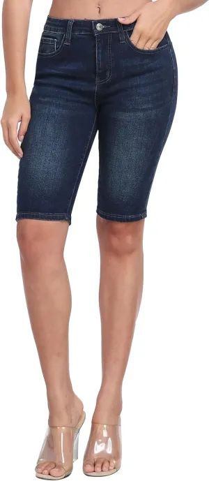 WAYRUNZ Denim Shorts Women Mid Waisted Folded Hem Jean Shorts