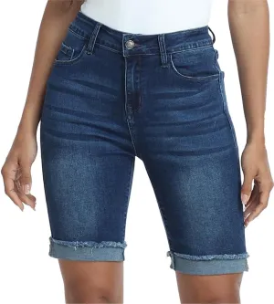 WAYRUNZ Denim Shorts Women Mid Waisted Folded Hem Jean Shorts