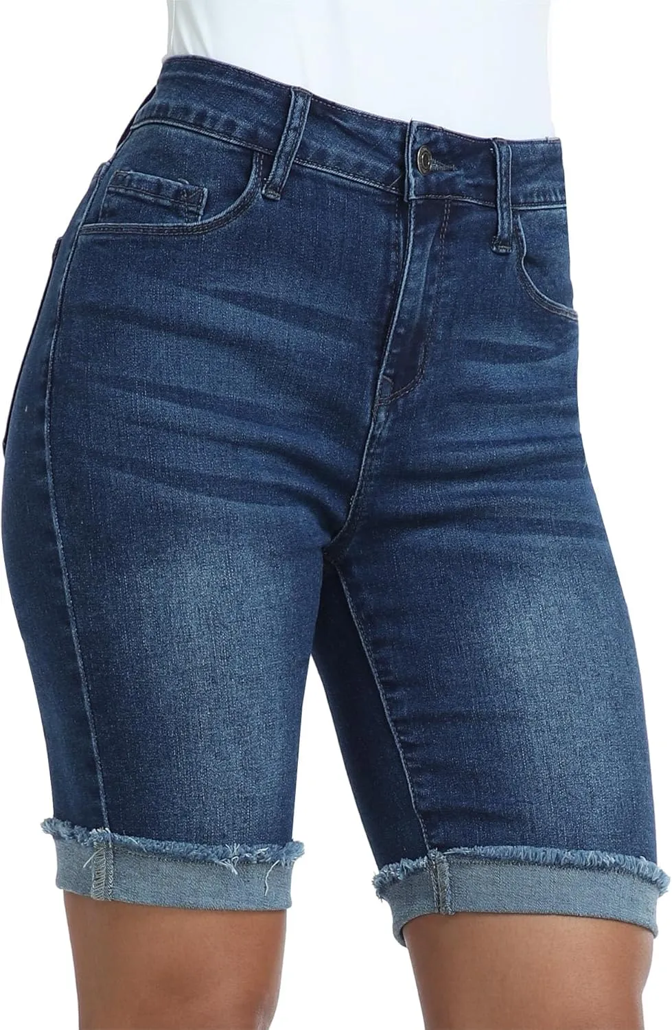 WAYRUNZ Denim Shorts Women Mid Waisted Folded Hem Jean Shorts