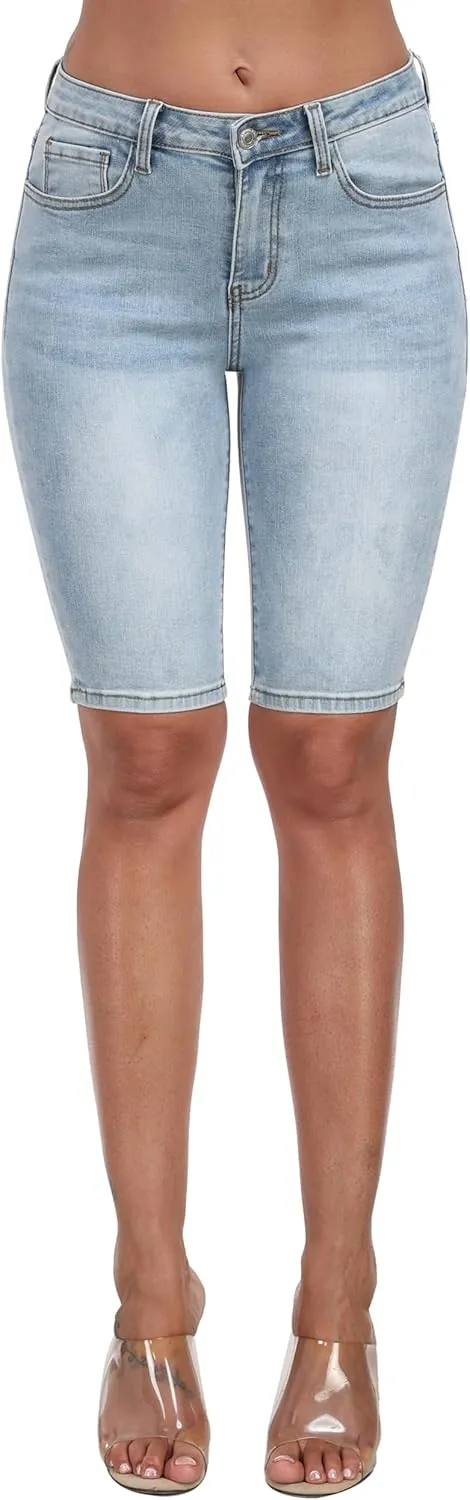 WAYRUNZ Denim Shorts Women Mid Waisted Folded Hem Jean Shorts