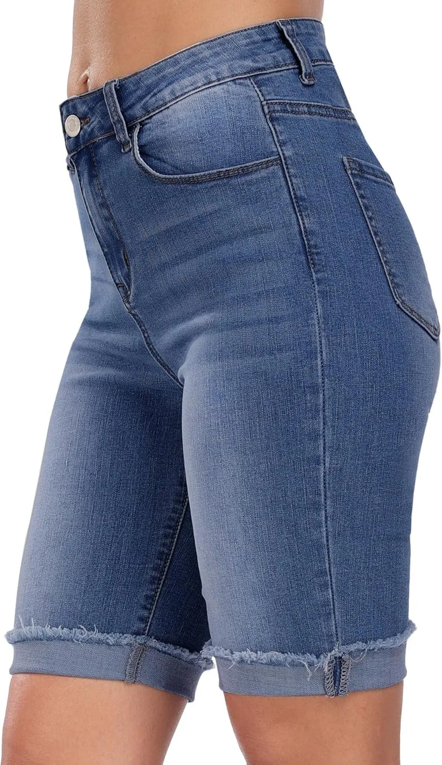 WAYRUNZ Denim Shorts Women Mid Waisted Folded Hem Jean Shorts
