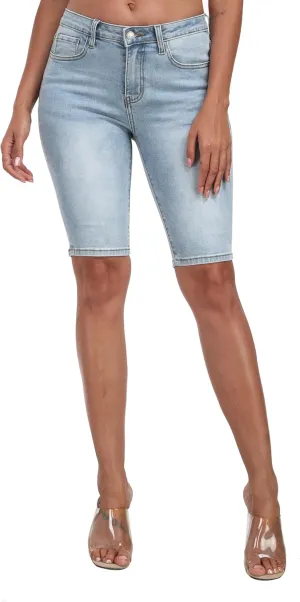 WAYRUNZ Denim Shorts Women Mid Waisted Folded Hem Jean Shorts