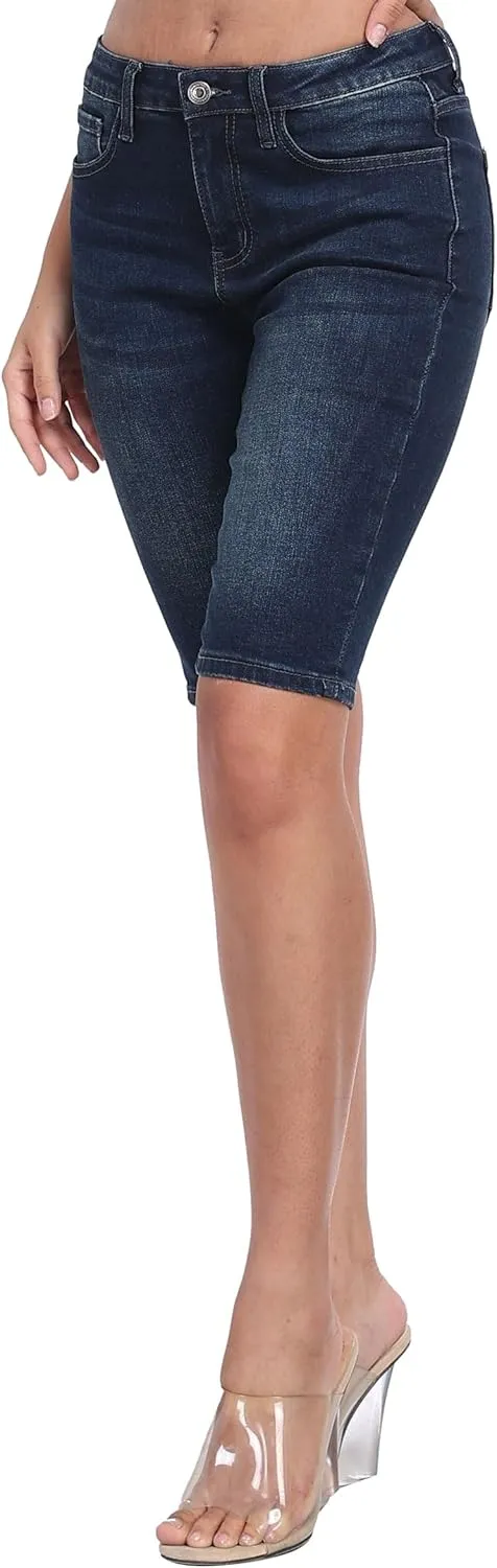WAYRUNZ Denim Shorts Women Mid Waisted Folded Hem Jean Shorts
