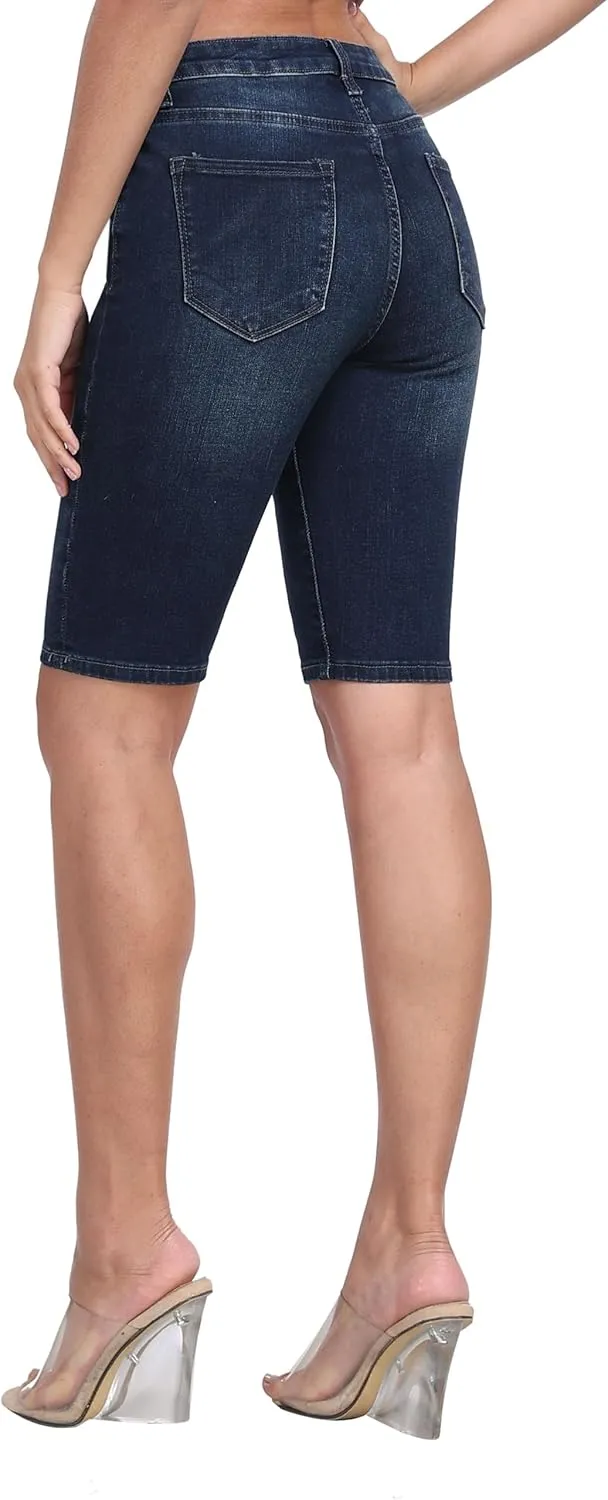 WAYRUNZ Denim Shorts Women Mid Waisted Folded Hem Jean Shorts