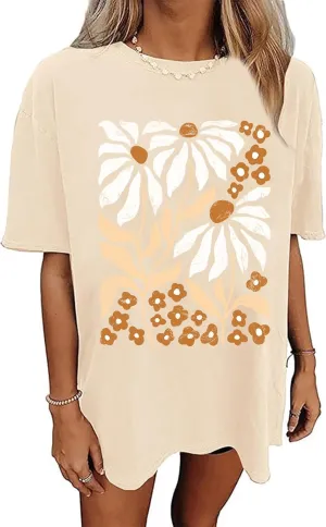 Wildflowers Shirt for Women Oversized Boho Wildflowers Tshirt Vintage Floral Graphic Tees Summer Flower Tops