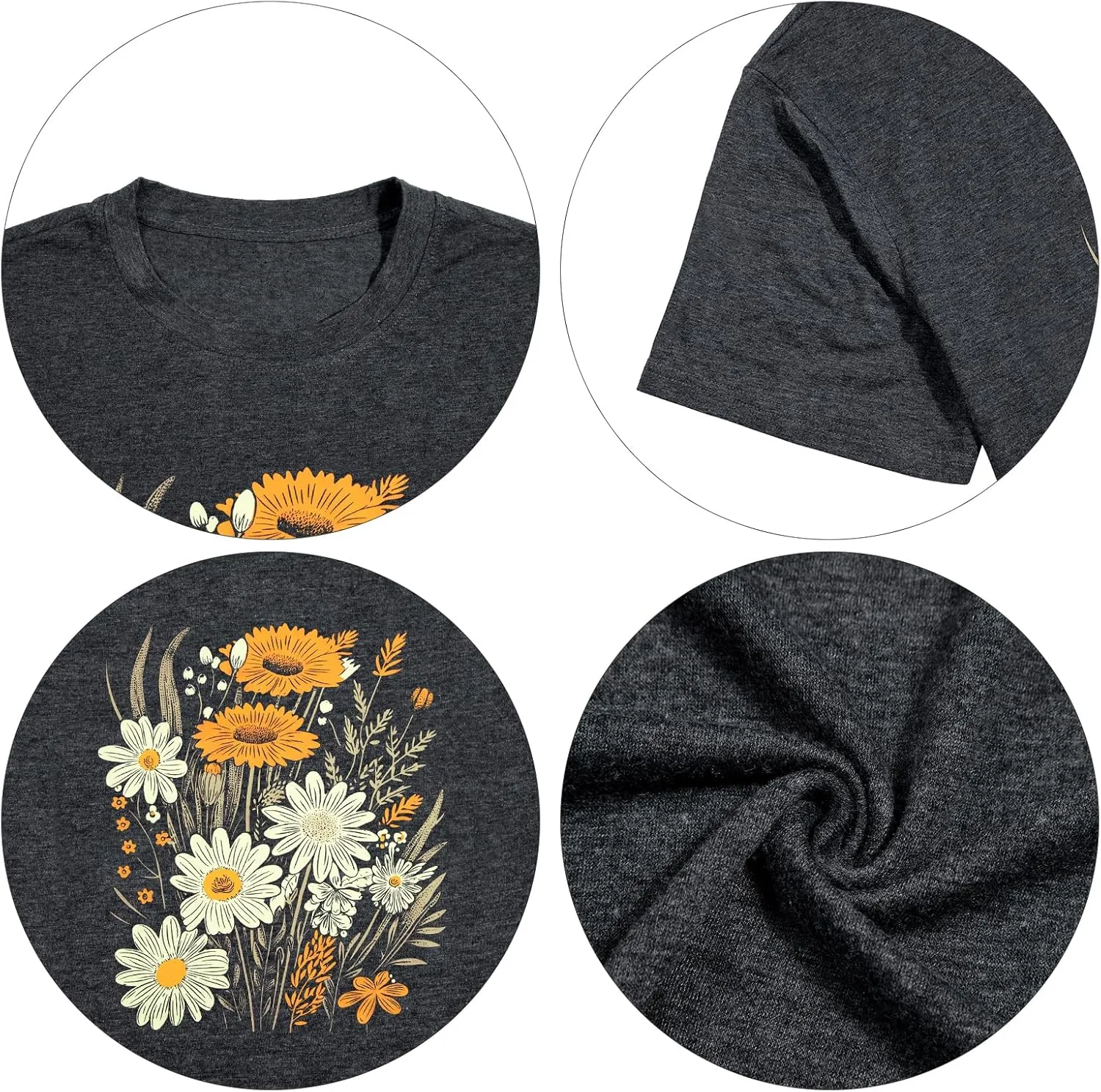 Women Boho Flower T Shirt Vintage Floral Graphic Shirt Botanical Tee Wildflowers Shirts Garden Lover Top