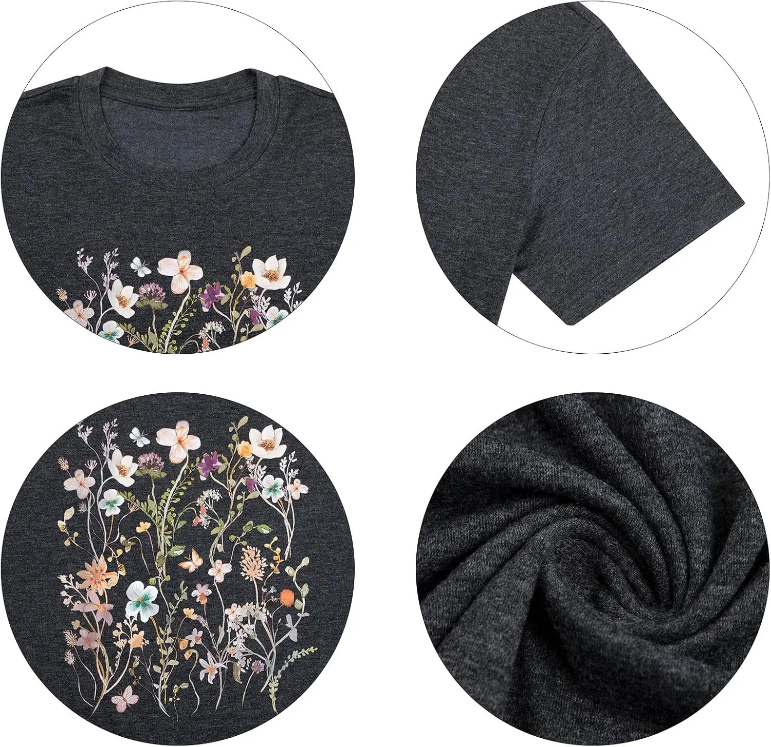 Women Boho Flower T Shirt Vintage Floral Graphic Shirt Botanical Tee Wildflowers Shirts Garden Lover Top