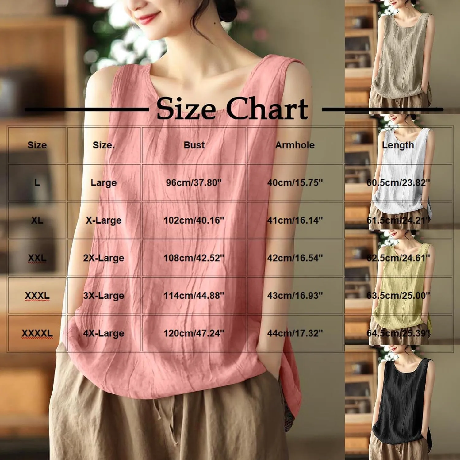 Women Cotton Linen Sleeveless Tank Tops Round Neck Solid Color Summer Shirt Casual Loose Comfy T-Shirt Blouse Vest