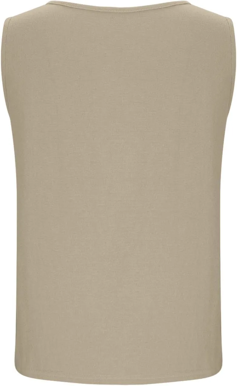 Women Cotton Linen Sleeveless Tank Tops Round Neck Solid Color Summer Shirt Casual Loose Comfy T-Shirt Blouse Vest