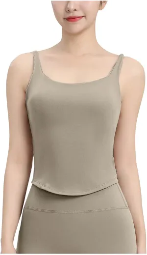 Women Cropped Tank Tops with Built in Pads Quick Dry Padded Crop Top Comfort Sports Bra for Yoga Fitness Running Gym