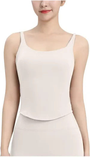 Women Cropped Tank Tops with Built in Pads Quick Dry Padded Crop Top Comfort Sports Bra for Yoga Fitness Running Gym