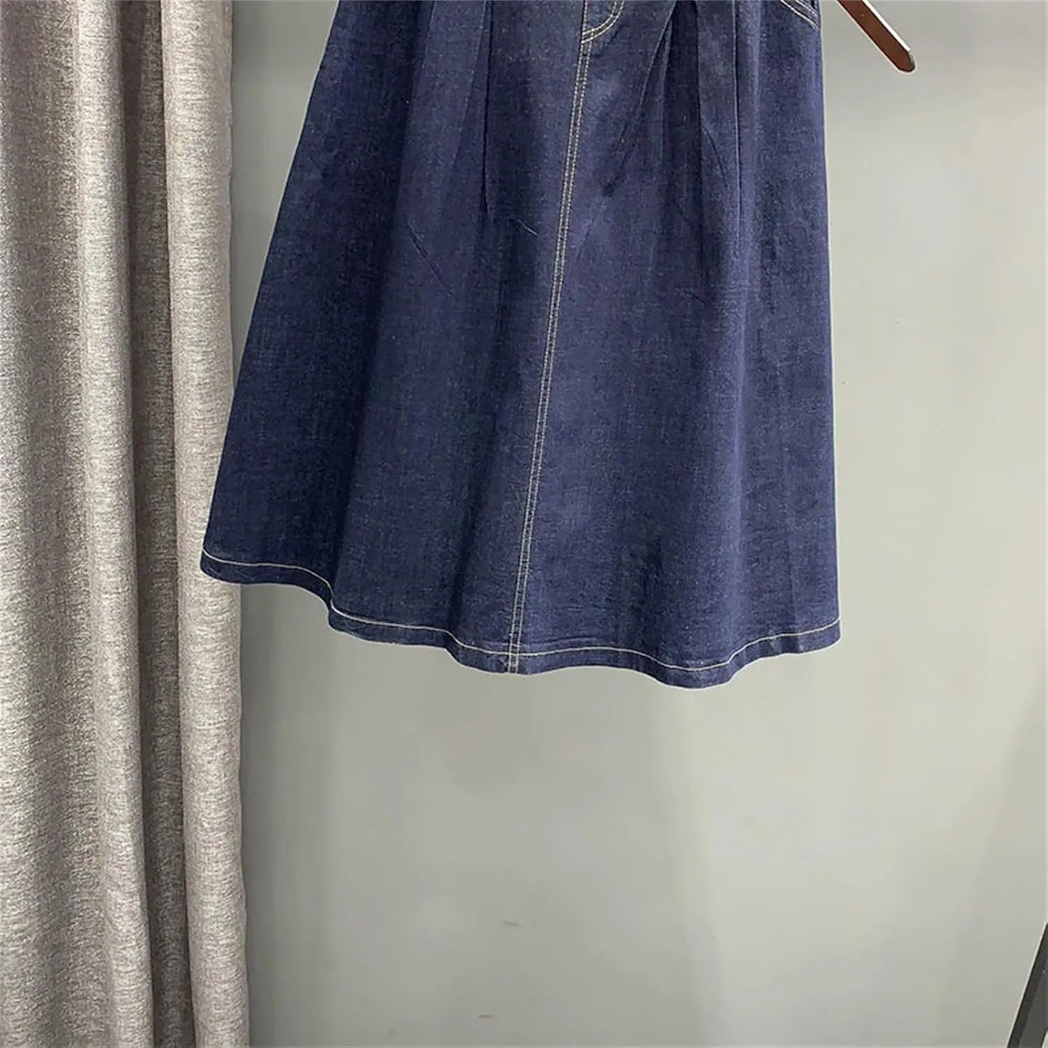 Women Denim Skirt Spring Summer Elastic Waist Midi Casual A-Line Skirt