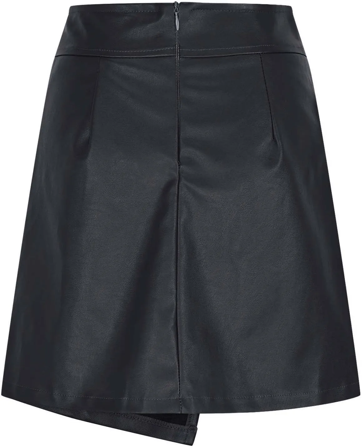 Women Faux Leather Mini Skirts High Waist A-Line Wrap Short Skirt with Built in Shorts
