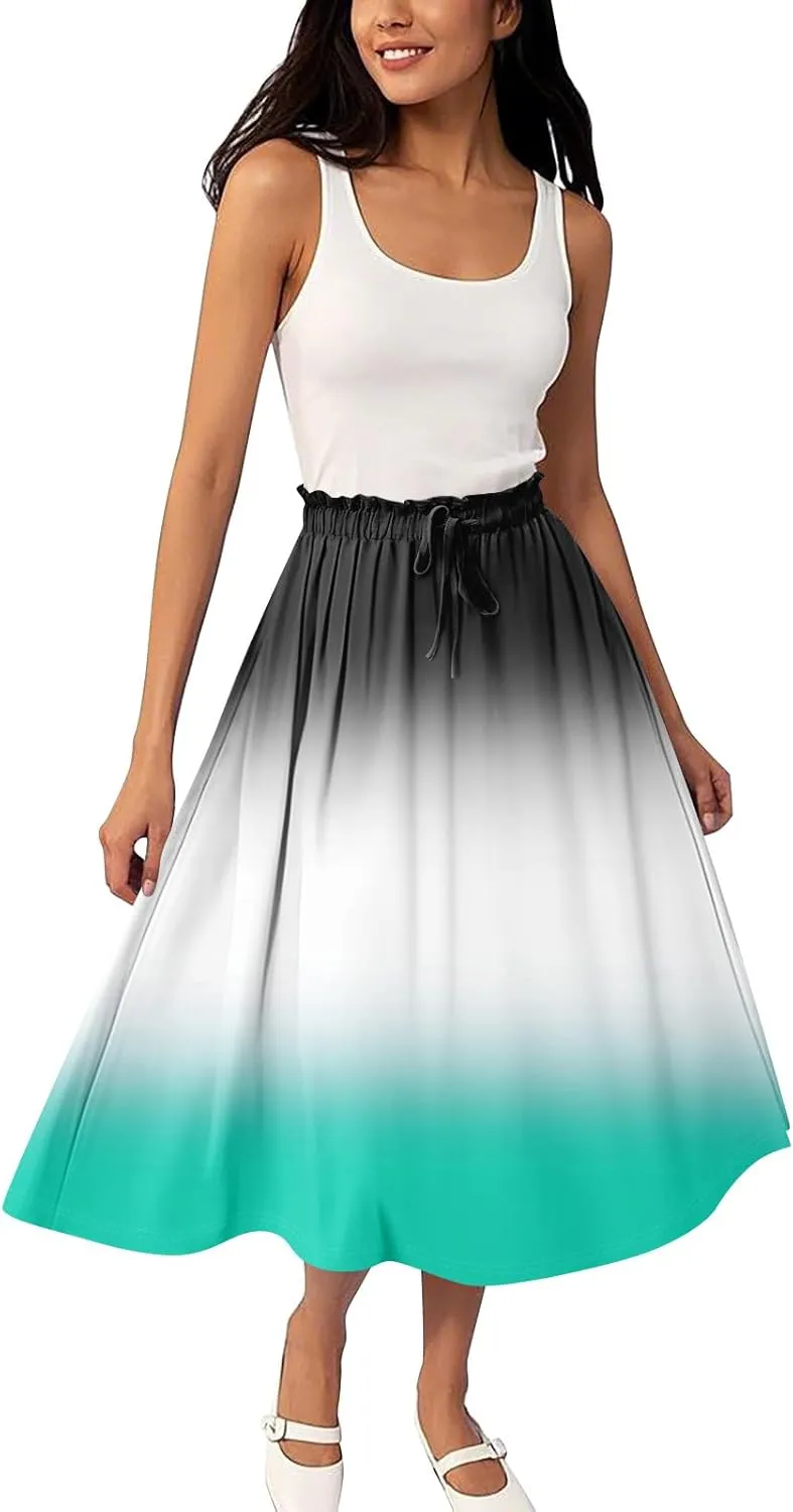 Women Floral Maxi Skirt- Smocked High Waist Cotton Flowy Long Skirts Summer Boho Beach Hawaiian Vacation A Line Skirt