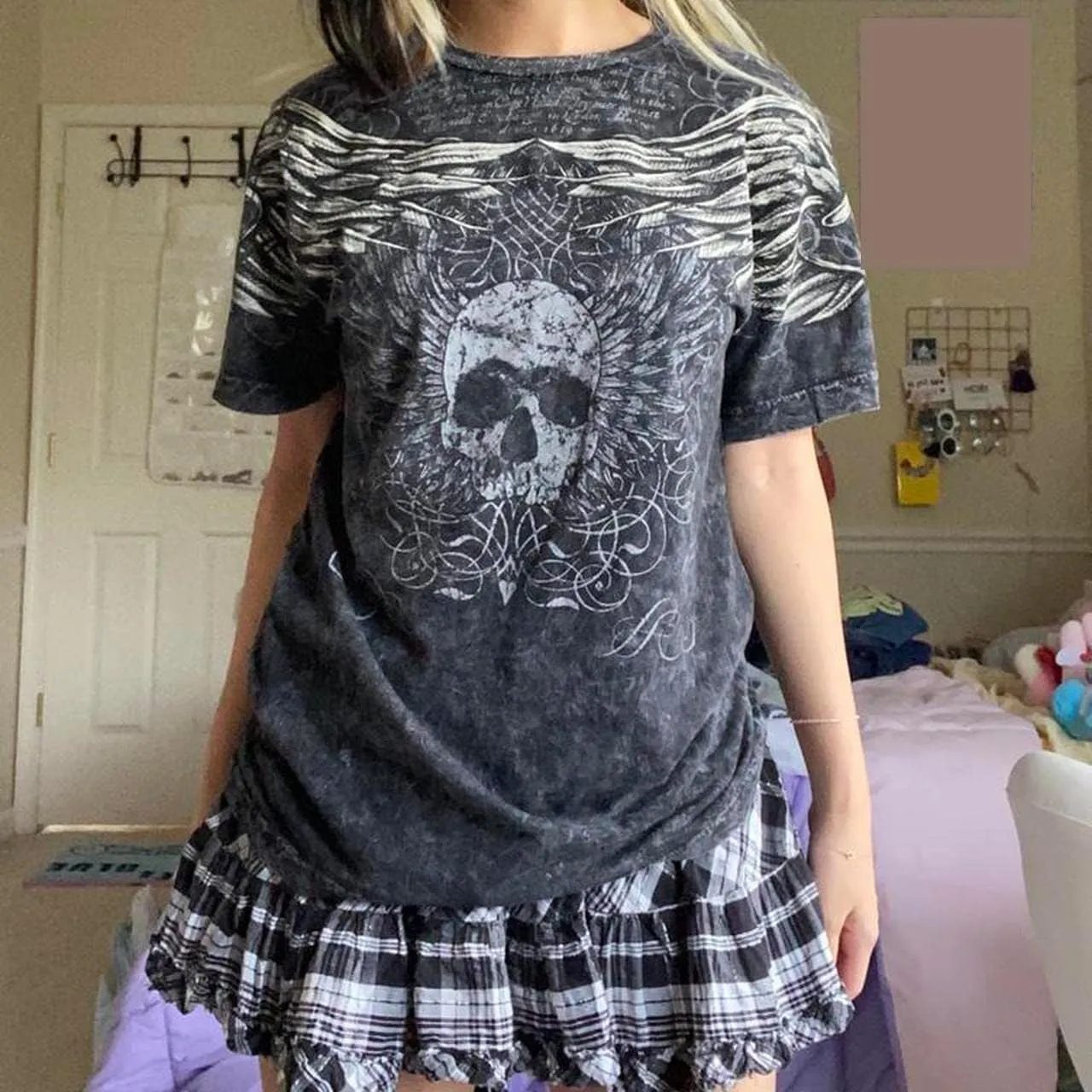 Women Gothic Oversized T-Shirt Graphic Print Short Sleeve Tee Top Round Neck Grunge Shirt Harajuku Streetwear