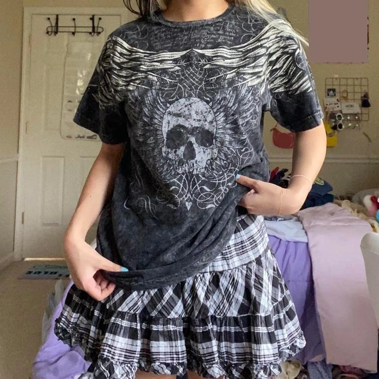 Women Gothic Oversized T-Shirt Graphic Print Short Sleeve Tee Top Round Neck Grunge Shirt Harajuku Streetwear