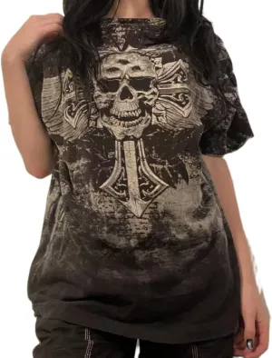 Women Gothic Oversized T-Shirt Graphic Print Short Sleeve Tee Top Round Neck Grunge Shirt Harajuku Streetwear