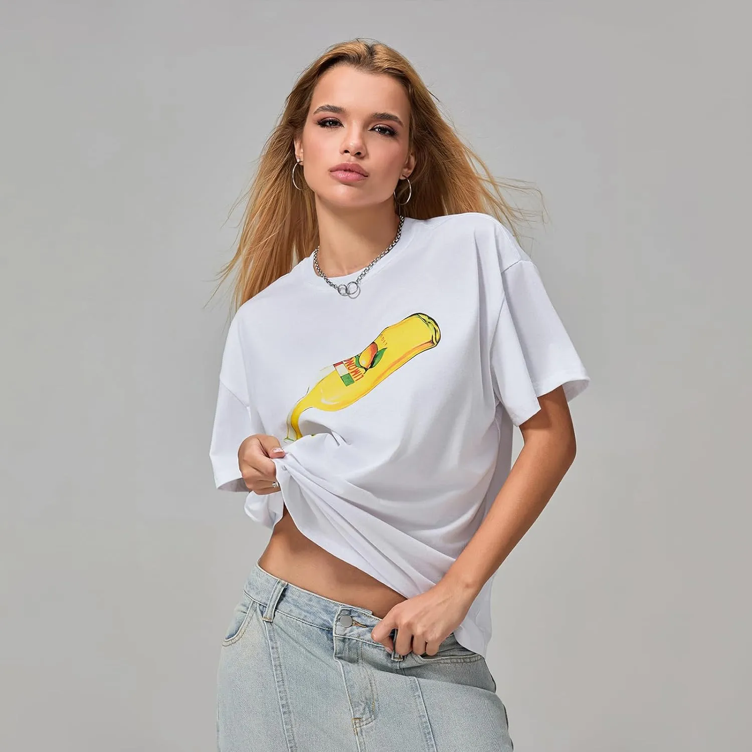 Women Graphic Oversized Tees Y2k Cute Fruit Print Short Sleeve Crew Neck Shirt E Girls Aesthetic Going Out Top