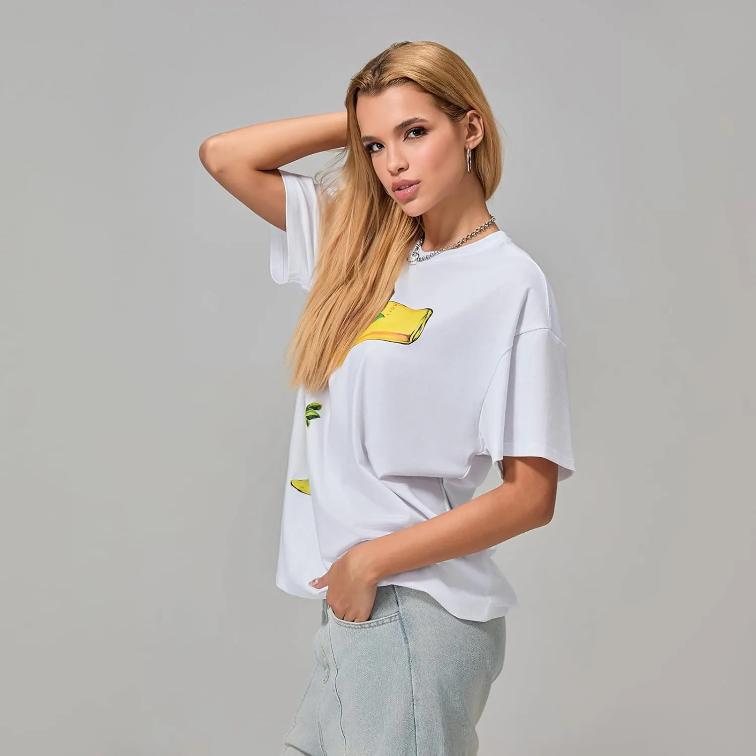 Women Graphic Oversized Tees Y2k Cute Fruit Print Short Sleeve Crew Neck Shirt E Girls Aesthetic Going Out Top