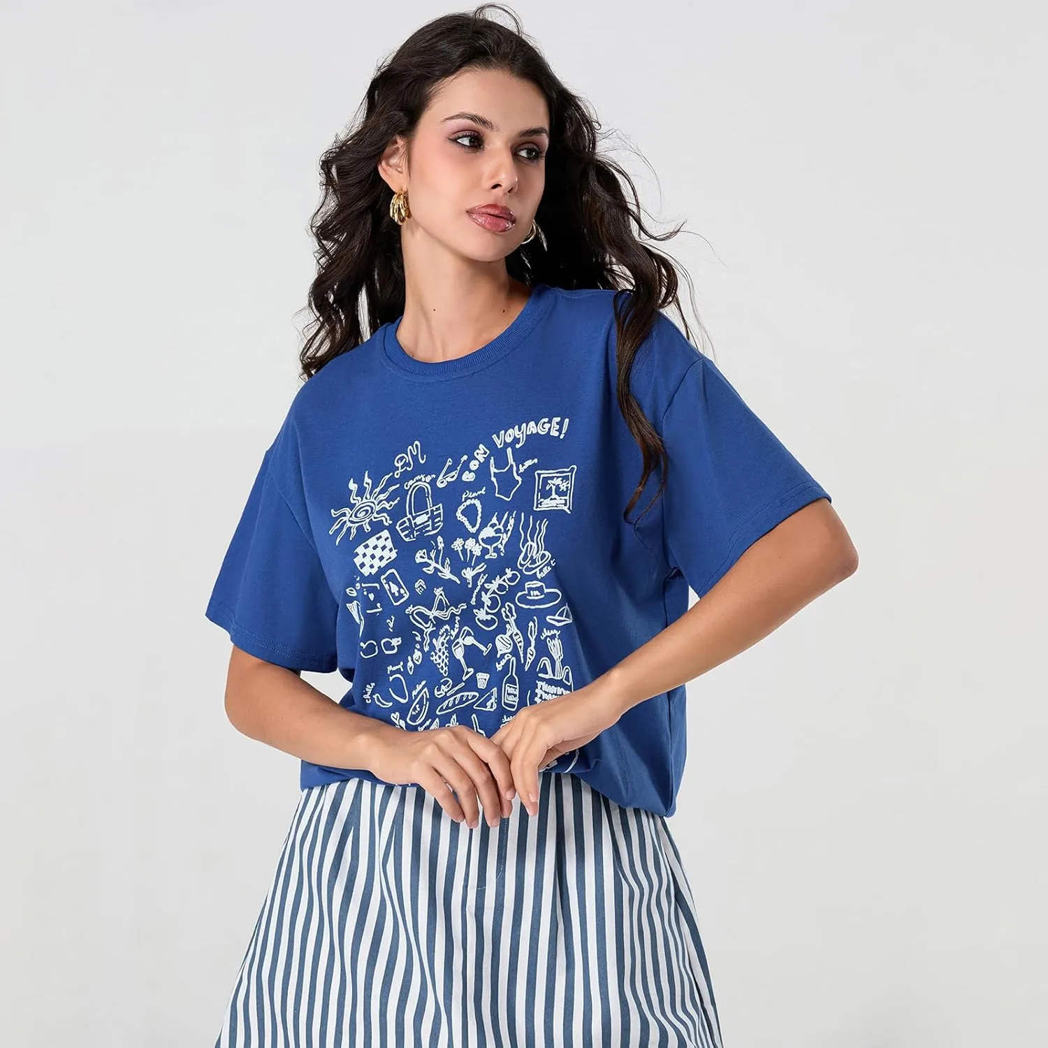 Women Graphic Oversized Tees Y2k Cute Fruit Print Short Sleeve Crew Neck Shirt E Girls Aesthetic Going Out Top