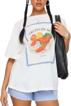 Women Graphic Oversized Tees Y2k Cute Fruit Print Short Sleeve Crew Neck Shirt E Girls Aesthetic Going Out Top