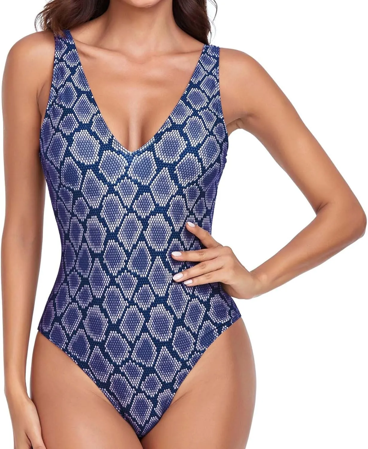 Women One Piece Swimsuit Padded Sexy V Neck Swim Suits Modest Tummy Control Monokinis Bathing Suits Backless Swimwear