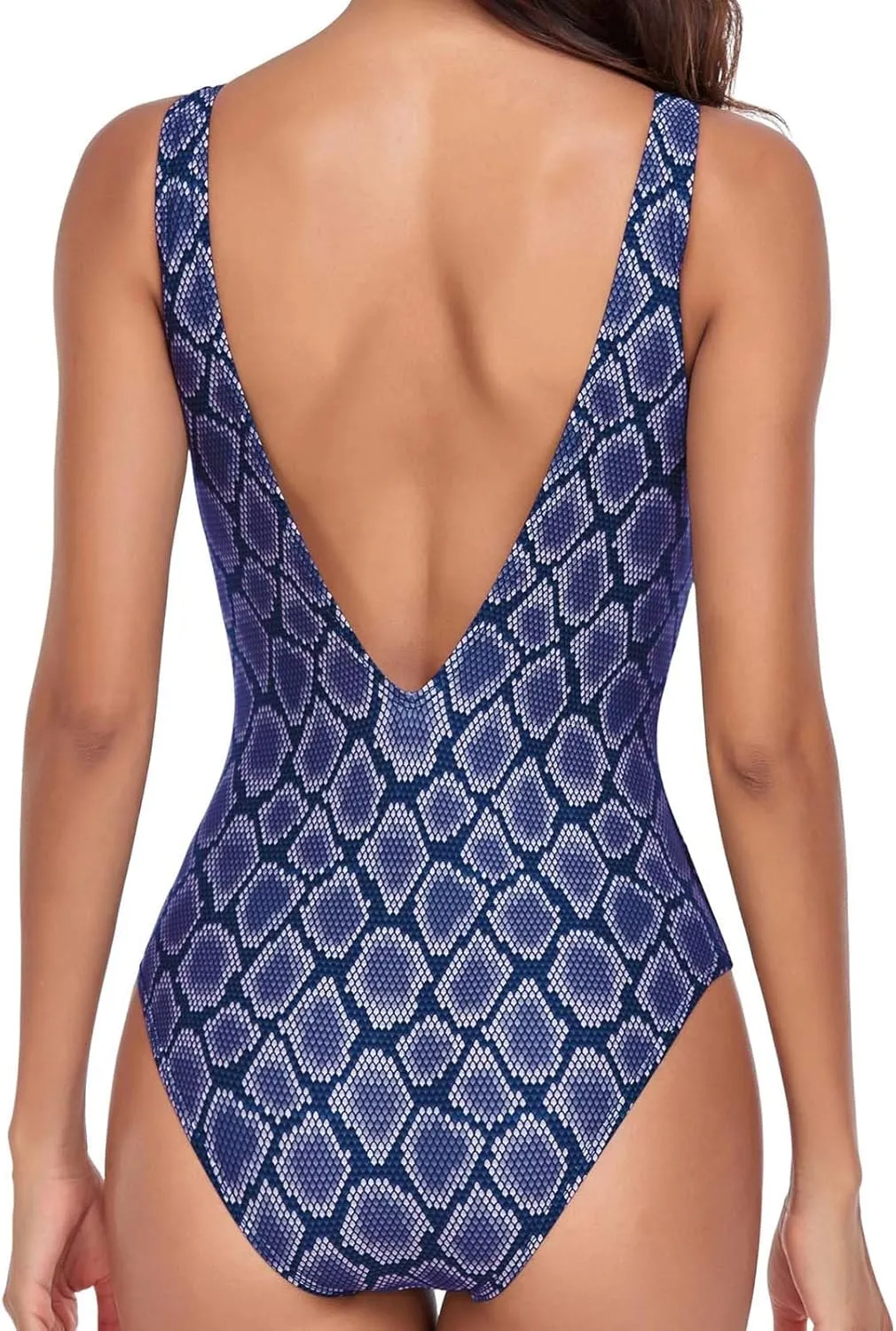 Women One Piece Swimsuit Padded Sexy V Neck Swim Suits Modest Tummy Control Monokinis Bathing Suits Backless Swimwear