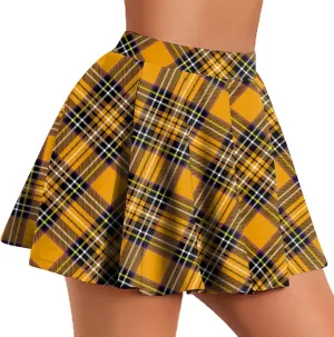 Women Plaid Mini Skirts Vintage High Waisted Pleated Skirt Elastic Stretchy A Line Skirts Tartan Skirt