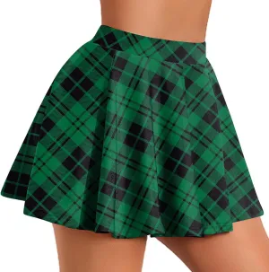Women Plaid Mini Skirts Vintage High Waisted Pleated Skirt Elastic Stretchy A Line Skirts Tartan Skirt