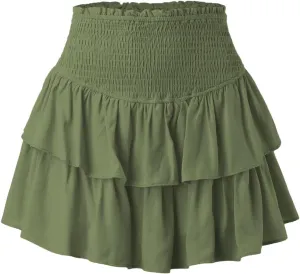 Women Pleated Mini Skirt Y2K Ruffle Low Waist Layered Pleated Flowy Skirt A Line Mini Underskirt